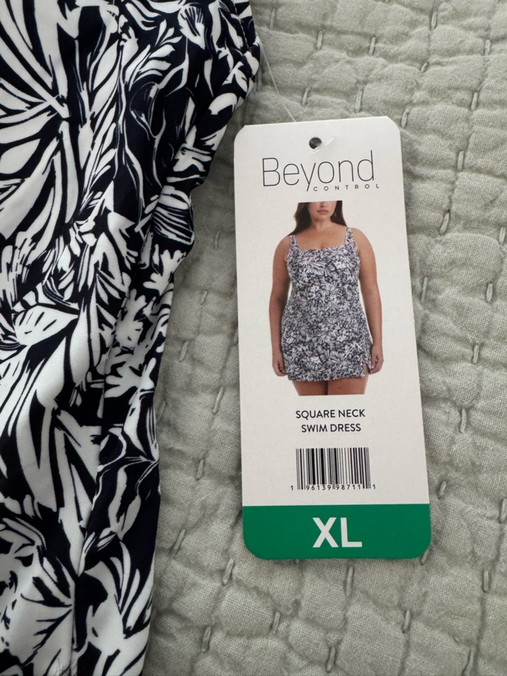 Target Beyond Control Black and White Square Neck Swim Dress